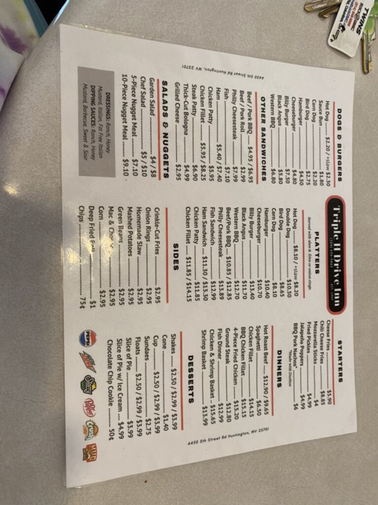 Triple H Drive Inn Menu 2